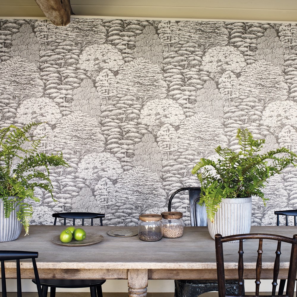 Woodland Toile Wallpaper 215716 by Sanderson in Ivory Charcoal Grey 